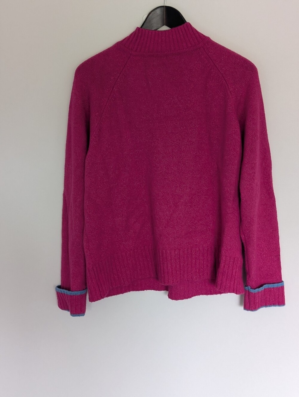 Indigo Magenta Pink Mock Neck Knit Sweater Contrast Cuff - Fits Medium